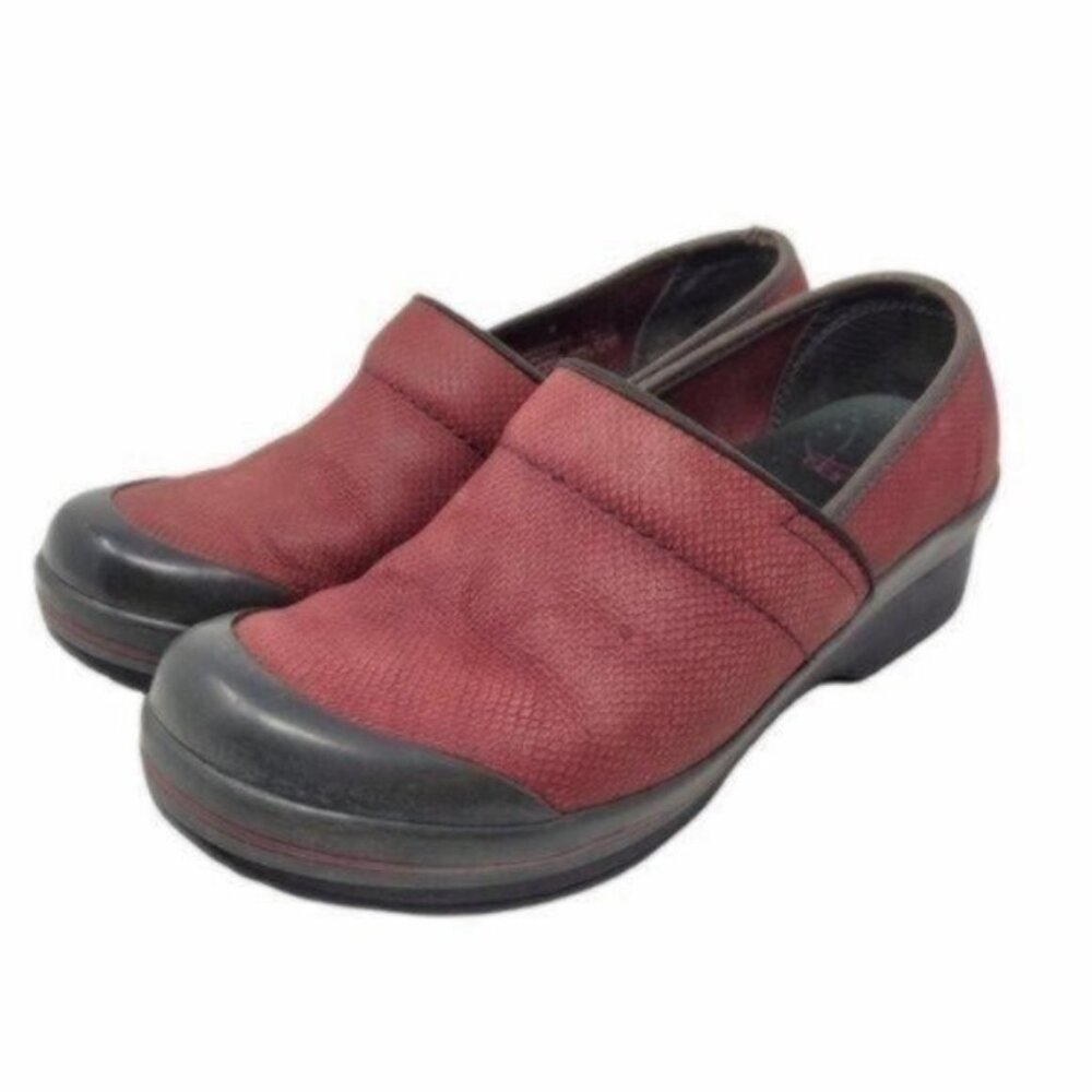 Dansko | Leather textured Clogs Slip on comfort shoes Red Gray 38